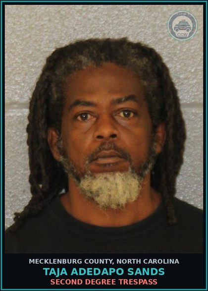 CCW arrest card for TAJA ADEDAPO SANDS in Mecklenburg County: SECOND DEGREE TRESPASS