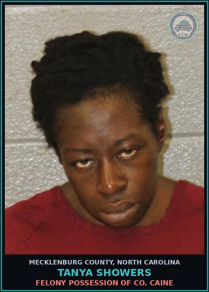 CCW arrest card for TANYA SHOWERS in Mecklenburg County: FELONY POSSESSION OF COCAINE