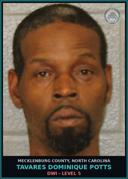 CCW arrest card for TAVARES DOMINIQUE POTTS in Mecklenburg County: DWI - LEVEL 5