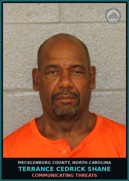 CCW arrest card for TERRANCE CEDRICK SHANE in Mecklenburg County: COMMUNICATING THREATS