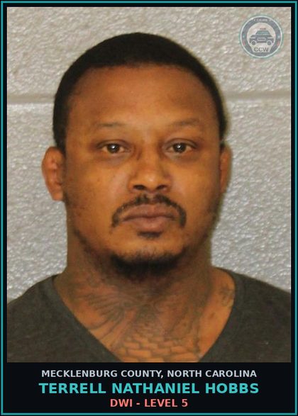 CCW arrest card for TERRELL NATHANIEL HOBBS in Mecklenburg County: RECKLESS DRIVING TO ENDANGER