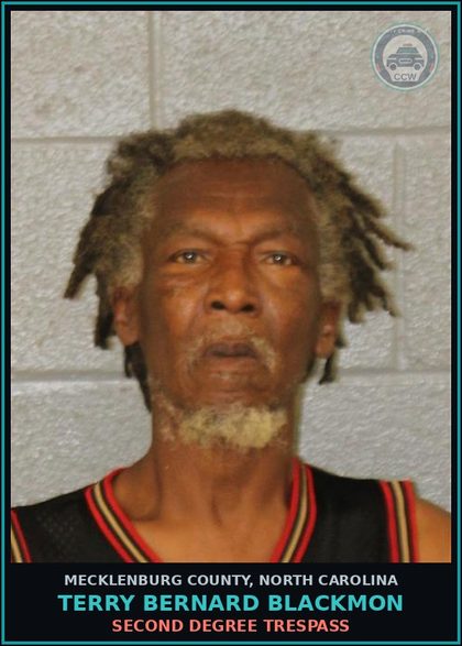 CCW arrest card for TERRY BERNARD BLACKMON in Mecklenburg County: SECOND DEGREE TRESPASS