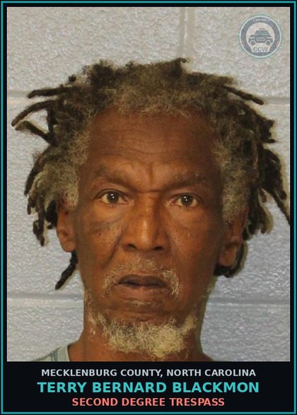 CCW arrest card for TERRY BERNARD BLACKMON in Mecklenburg County: SECOND DEGREE TRESPASS