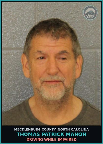 CCW arrest card for THOMAS PATRICK MAHON in Mecklenburg County: DRIVING WHILE IMPAIRED
