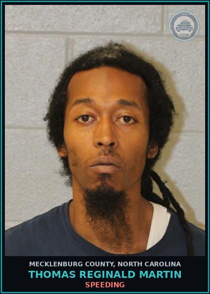 CCW arrest card for THOMAS REGINALD MARTIN in Mecklenburg County: SPEEDING