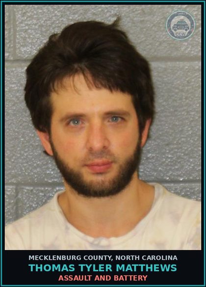 CCW arrest card for THOMAS TYLER MATTHEWS in Mecklenburg County: MISDEMEANOR STALKING