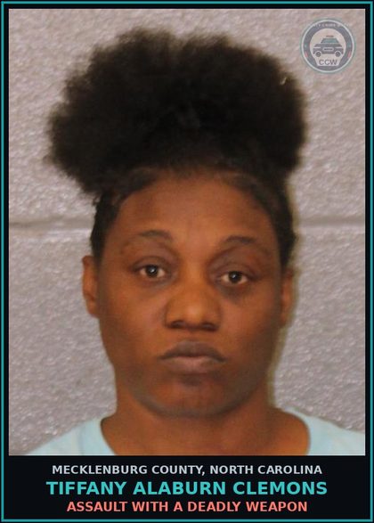 CCW arrest card for TIFFANY ALABURN CLEMONS in Mecklenburg County: ASSAULT WITH A DEADLY WEAPON