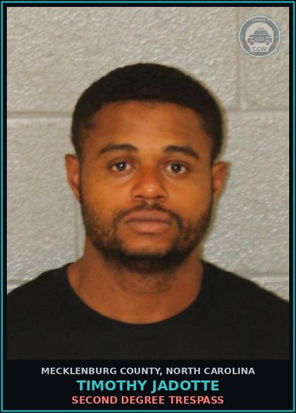 CCW arrest card for TIMOTHY JADOTTE in Mecklenburg County: SECOND DEGREE TRESPASS