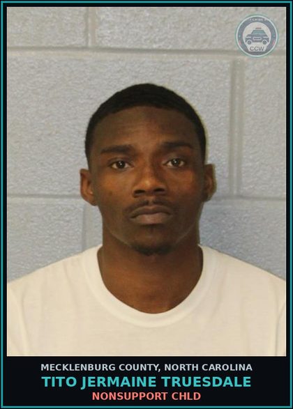 CCW arrest card for TITO JERMAINE TRUESDALE in Mecklenburg County: NONSUPPORT chld