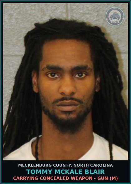 CCW arrest card for TOMMY MCKALE BLAIR in Mecklenburg County: CARRYING CONCEALED WEAPON - GUN (M)