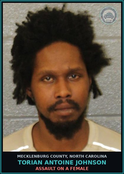 CCW arrest card for TORIAN ANTOINE JOHNSON in Mecklenburg County: ASSAULT ON A FEMALE