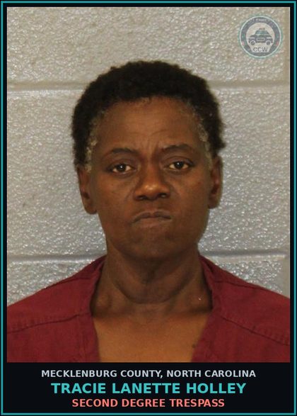 CCW arrest card for TRACIE LANETTE HOLLEY in Mecklenburg County: SECOND DEGREE TRESPASS