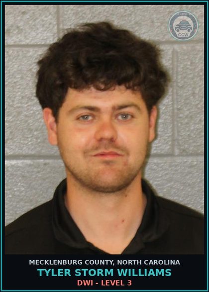 CCW arrest card for TYLER STORM WILLIAMS in Mecklenburg County: DWI - LEVEL 3