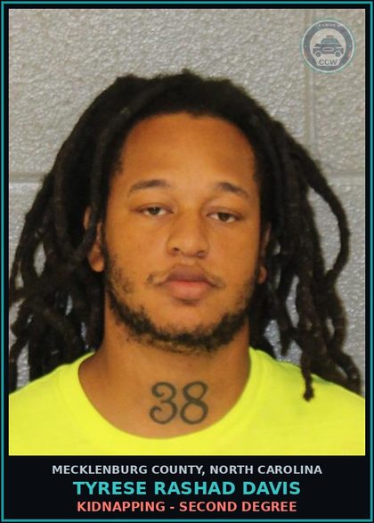 CCW arrest card for TYRESE RASHAD DAVIS in Mecklenburg County: KIDNAPPING - SECOND DEGREE