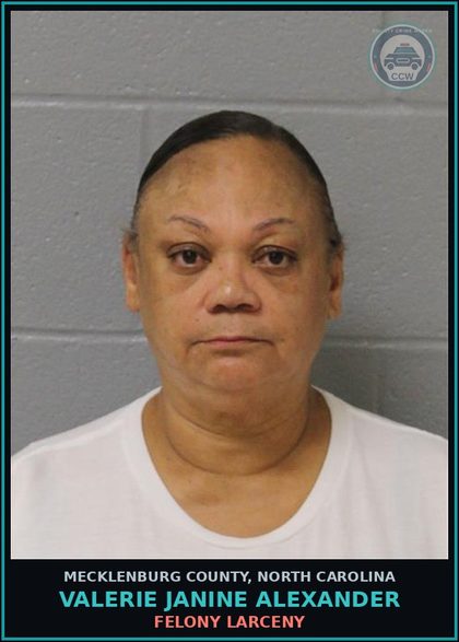 CCW arrest card for VALERIE JANINE ALEXANDER in Mecklenburg County: FELONY LARCENY