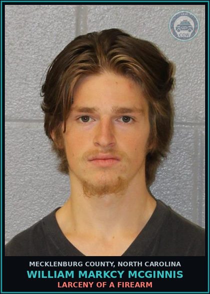 CCW arrest card for WILLIAM MARKCY MCGINNIS in Mecklenburg County: LARCENY OF A FIREARM