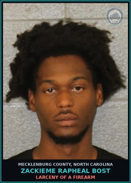 CCW arrest card for ZACKIEME RAPHEAL BOST in Mecklenburg County: LARCENY OF A FIREARM