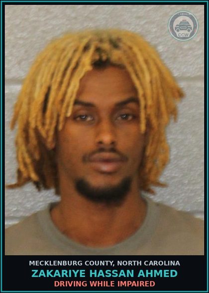 CCW arrest card for ZAKARIYE HASSAN AHMED in Mecklenburg County: DRIVING WHILE IMPAIRED