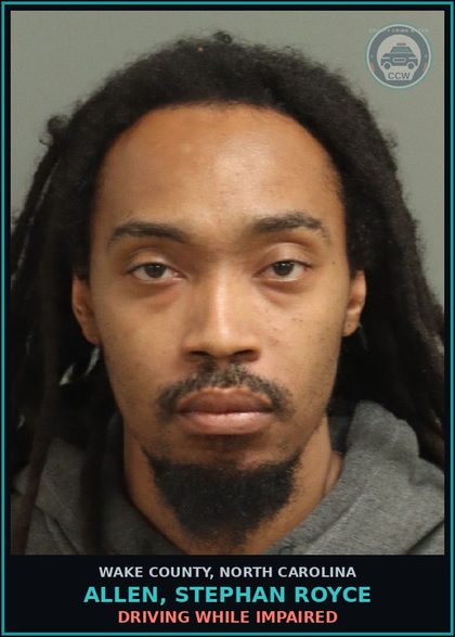 CCW arrest card for Allen, Stephan Royce in Wake County: DRIVING WHILE IMPAIRED