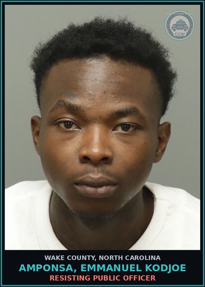 CCW arrest card for Amponsa, Emmanuel Kodjoe in Wake County: POSSESS Canna UP TO 1/2 OZ
