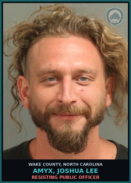 CCW arrest card for Amyx, Joshua Lee in Wake County: POSSESS STOLEN MOTOR VEHICLE