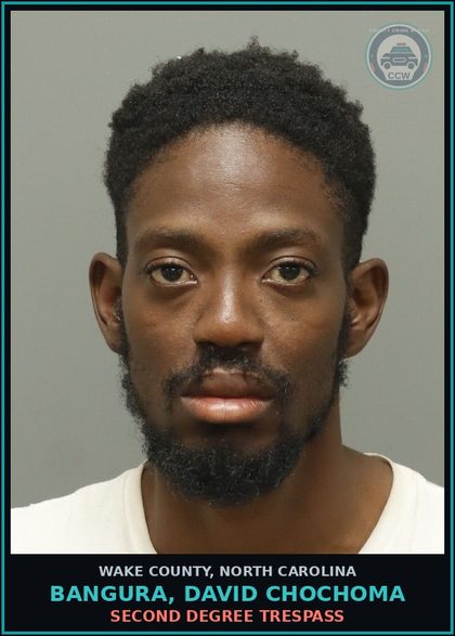 CCW arrest card for Bangura, David Chochoma in Wake County: SECOND DEGREE TRESPASS