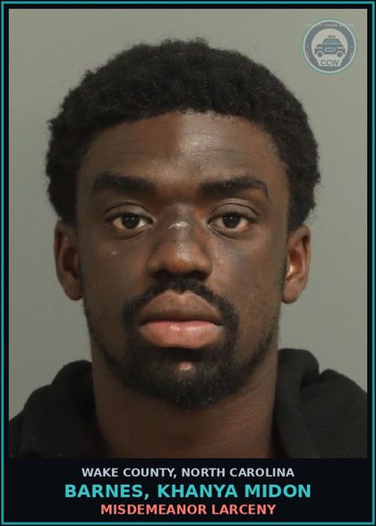 CCW arrest card for Barnes, Khanya Midon in Wake County: LAR REMOVE/DEST/DEACT COMPO