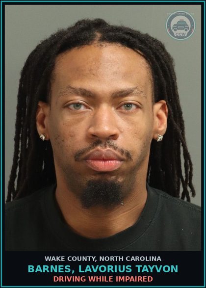 CCW arrest card for Barnes, Lavorius Tayvon in Wake County: DRIVING WHILE IMPAIRED