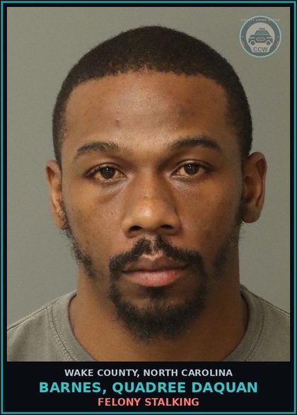 CCW arrest card for Barnes, Quadree Daquan in Wake County: FELONY STALKING