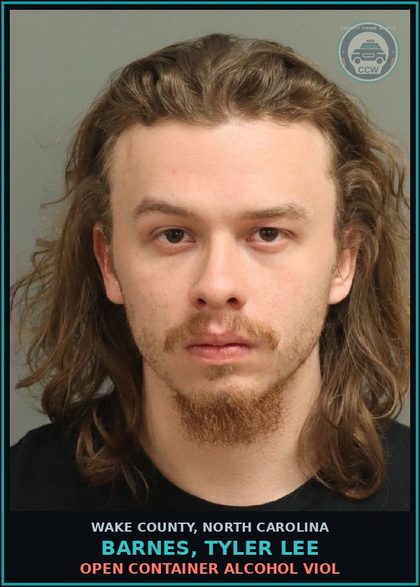 CCW arrest card for Barnes, Tyler Lee in Wake County: OPEN CONTAINER ALCOHOL VIOL