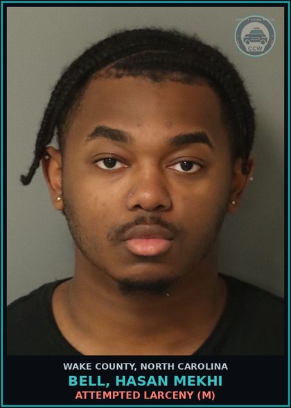 CCW arrest card for Bell, Hasan Mekhi in Wake County: ATTEMPTED LARCENY (M)