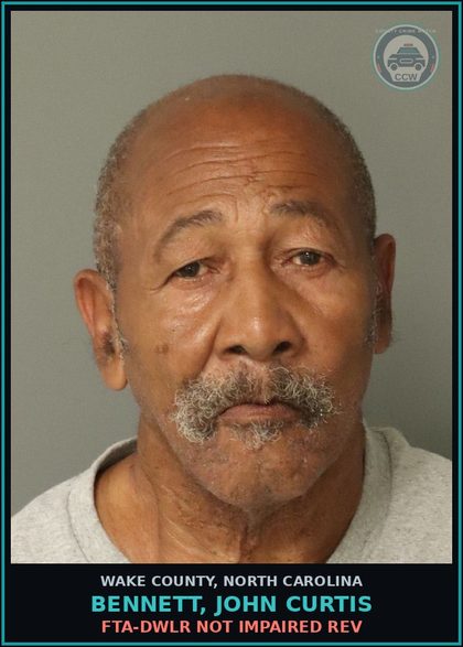 CCW arrest card for Bennett, John Curtis in Wake County: FTA-DWLR NOT IMPAIRED REV
