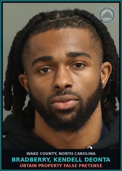 CCW arrest card for Bradberry, Kendell Deonta in Wake County: OBTAIN PROPERTY FALSE PRETENSE