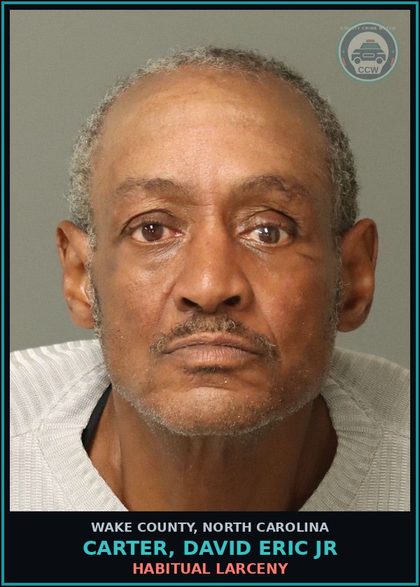 CCW arrest card for Carter, David Eric Jr in Wake County: HABITUAL LARCENY