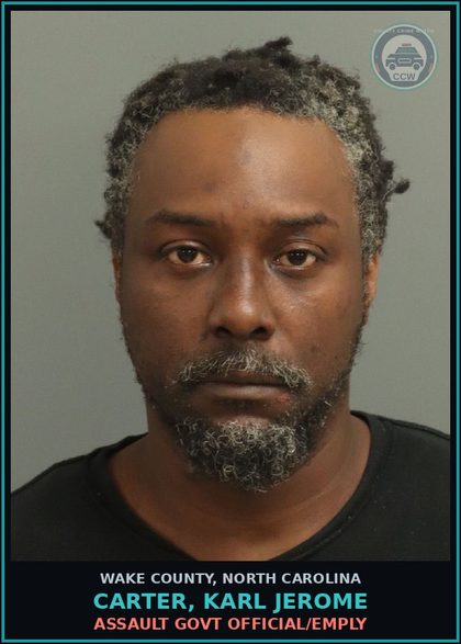 CCW arrest card for Carter, Karl Jerome in Wake County: ASSAULT GOVT OFFICIAL/EMPLY