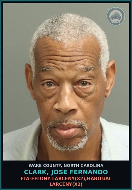 CCW arrest card for Clark, Jose Fernando in Wake County: HABITUAL LARCENY