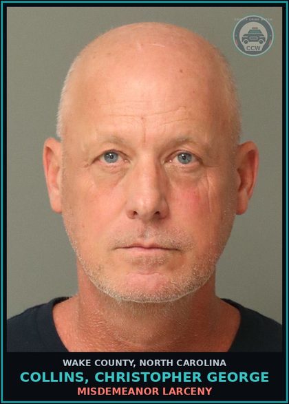 CCW arrest card for Collins, Christopher George in Wake County: MISDEMEANOR LARCENY