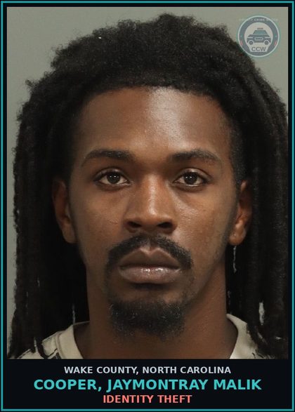 CCW arrest card for Cooper, Jaymontray Malik in Wake County: IDENTITY THEFT
