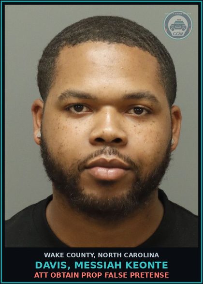 CCW arrest card for Davis, Messiah Keonte in Wake County: ATT OBTAIN PROP FALSE PRETENSE