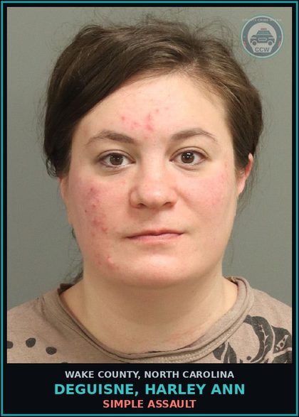 CCW arrest card for Deguisne, Harley Ann in Wake County: SIMPLE ASSAULT