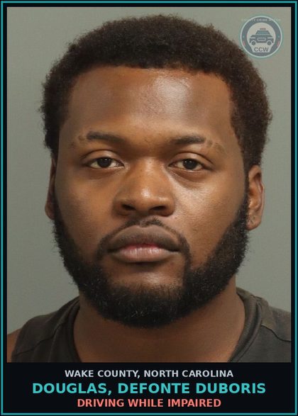 CCW arrest card for Douglas, Defonte Duboris in Wake County: DRIVING WHILE IMPAIRED