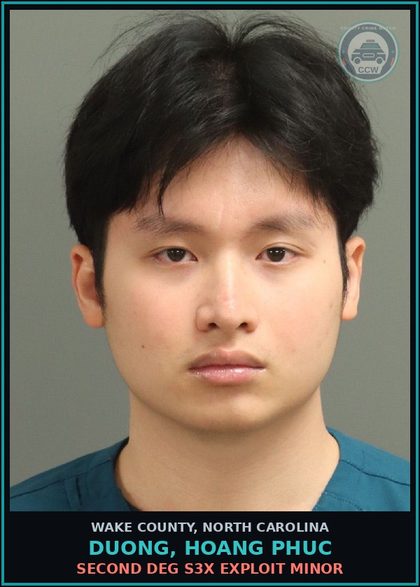 CCW arrest card for Duong, Hoang Phuc in Wake County: SECOND DEG s3x EXPLOIT MINOR