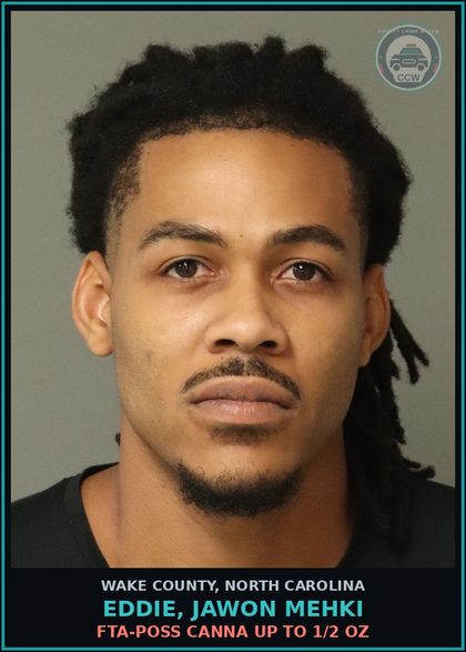CCW arrest card for Eddie, Jawon Mehki in Wake County: FTA-INJURY TO PERSONAL PROPERTY