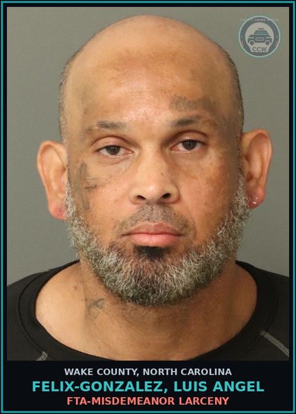 CCW arrest card for Felix-Gonzalez, Luis Angel in Wake County: FTA-MISDEMEANOR LARCENY
