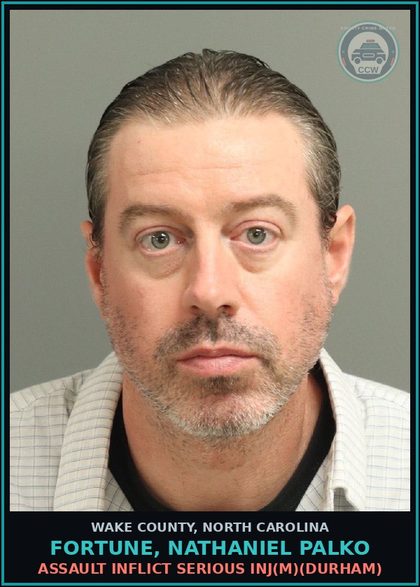 CCW arrest card for Fortune, Nathaniel Palko in Wake County: FTA-PDP;NO LIABILITY INSURANCE;POSS OPN CNT ALC PSG AREA