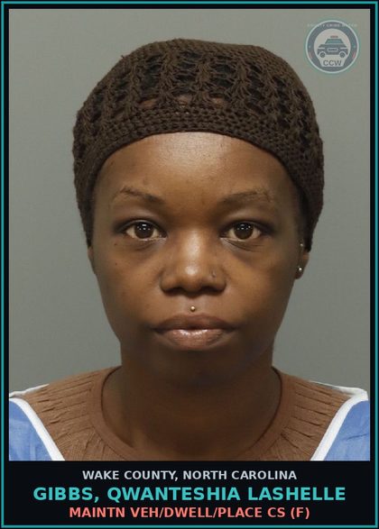 CCW arrest card for Gibbs, Qwanteshia Lashelle in Wake County: CONSP SELL/DELIVER SCH II CS
