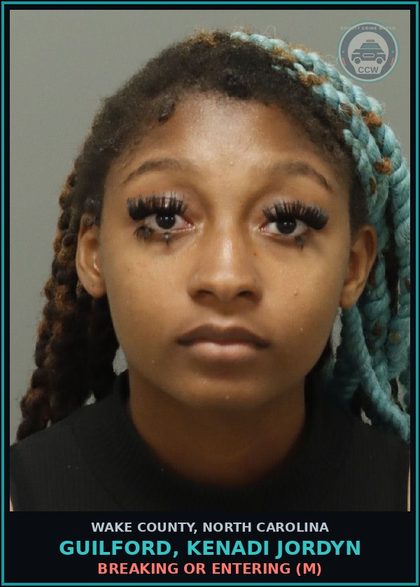 CCW arrest card for Guilford, Kenadi Jordyn in Wake County: BREAKING OR ENTERING (M)