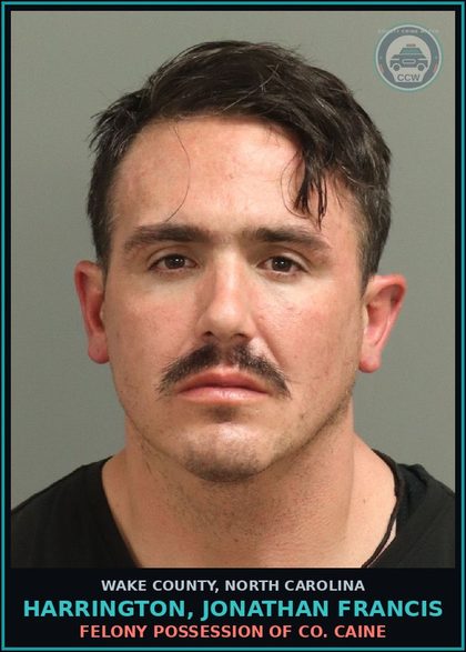 CCW arrest card for Harrington, Jonathan Francis in Wake County: FELONY POSSESSION OF COCAINE