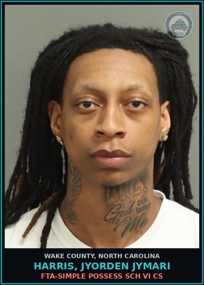 CCW arrest card for Harris, Jyorden Jymari in Wake County: FTA-SIMPLE POSSESS SCH VI CS