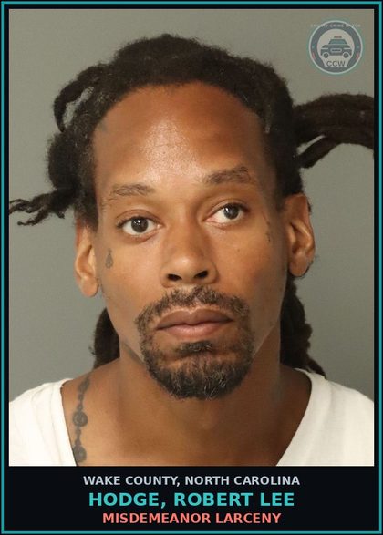 CCW arrest card for Hodge, Robert Lee in Wake County: MISDEMEANOR LARCENY